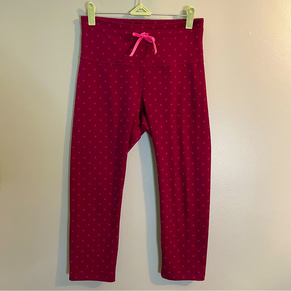 OLD NAVY ACTIVE GO DRY Plum Polka Dot Cropped Leggings SZ/MED